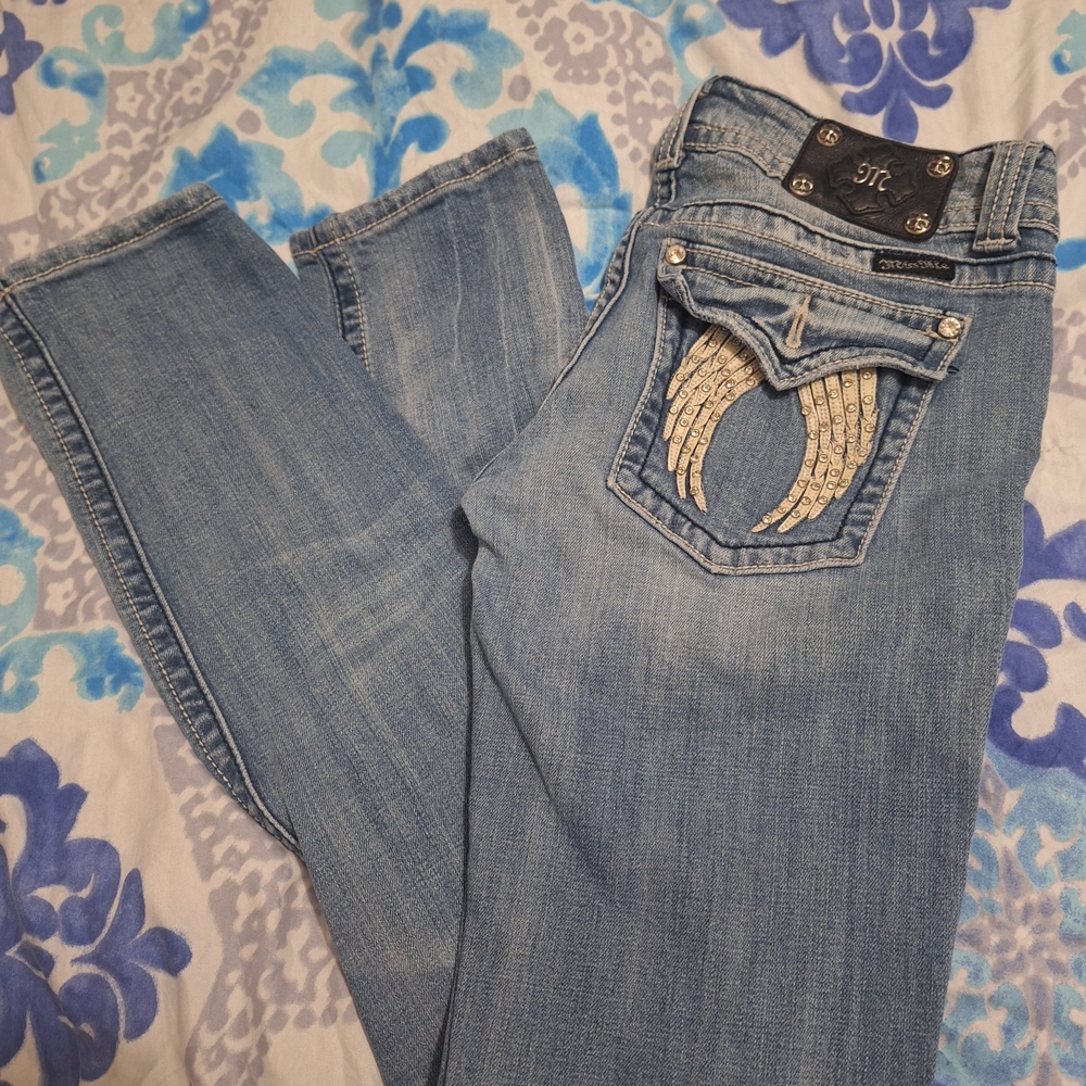 Miss Me Light Blue Boot Cut Jeans with Embellished Pockets